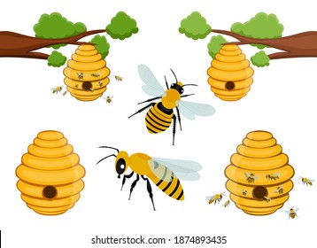 Bee tree hive vector design illustration isolated on white background