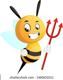 Bee with a trident, illustration, vector on white background.