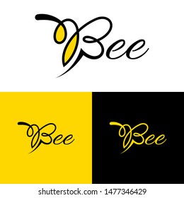 bee typography logo.line art style.black yellow color.modern design