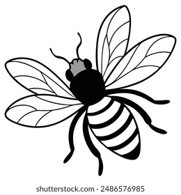 Bee Vector Art illustration. Bee Silhouette. Colorful bee icon. Black and white Bees. Cartoon bee icon set. flying on a dotted route isolated on the white background. Vector illustration.
