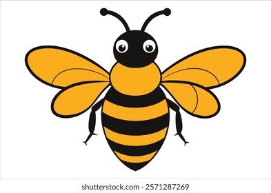 Bee Vector Art illustration. Bee Silhouette. Colorful bee icon. Black and white Bees. Cartoon bee icon set. flying on a dotted route isolated on the white