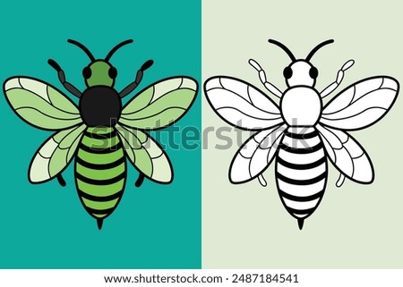 Bee Vector Art illustration. Bee Silhouette. Colorful bee icon. Black and white Bees. Cartoon bee icon set. flying on a dotted route isolated on the white background. Vector illustration.