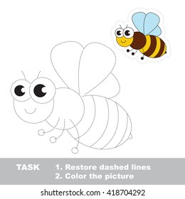 The bee in vector to be traced. Restore dashed line and color the picture. Trace game for children.