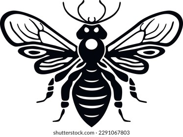 Bee vector, black and white logo, concept logo, concept art, insect, bee, wasp, fly. Vector illustration.
