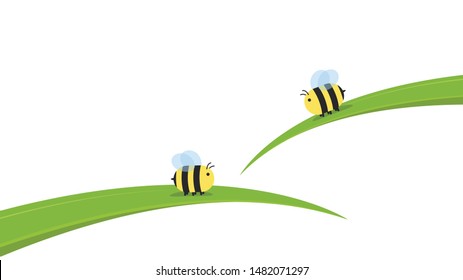 Bee vector. bee cartoon. character design. Bee on the leaf.