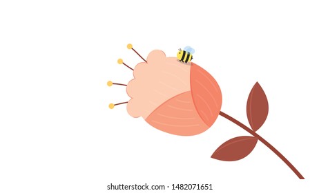 Bee vector. bee cartoon. character design. Bee on the flower.
