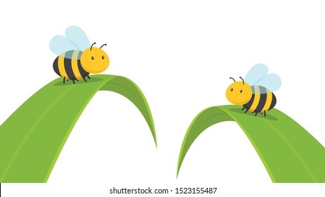 Bee vector. bee cartoon. character design. Bee on the leaf.