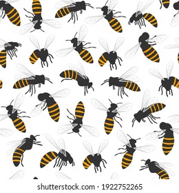 Bee vector cartoon seamless pattern on a white background.