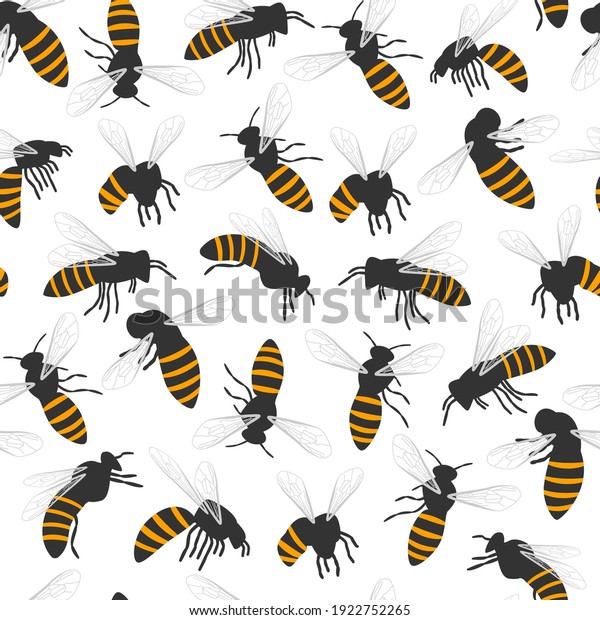 Bee vector cartoon seamless pattern on a\
white background.