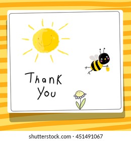 Bee vector cartoon thank you card illustration.