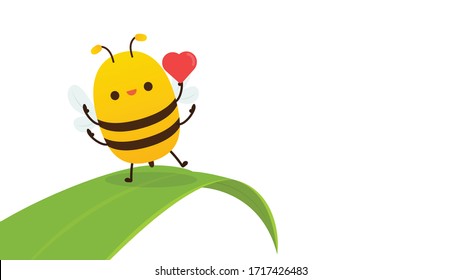 Bee vector. Bee character design. free space for text. blank. copy space. Bee on the leaf.
