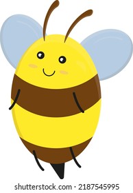 Bee vector. Cute little bee character with face and smile. Worker bee. 