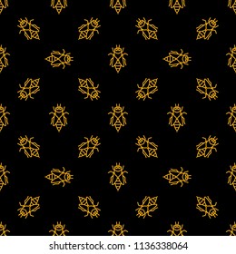 Bee vector dark seamless background or pattern in thin line style