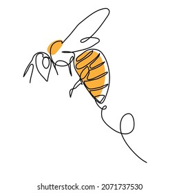 Doodle dibujado por vector de abeja, ilustración de color para el diseño de etiquetas de miel. Un dibujo de línea continua de la abeja voladora.