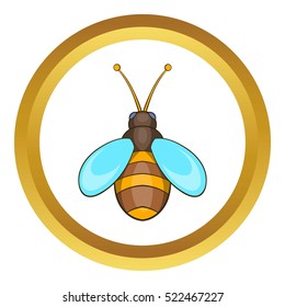 Bee vector icon in golden circle, cartoon style isolated on white background
