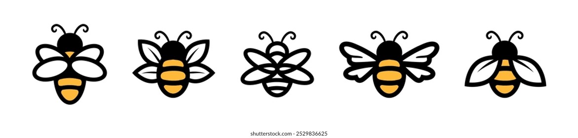 Bee vector icon set in cartoon style. Bee vector icons