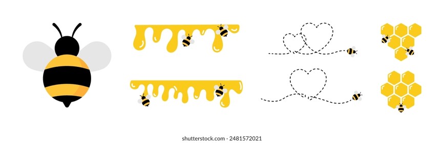 Bee vector icons. Bee logo. Bee vector illustration. Beekeeping concept icons. Honeycomb, Honey, Bee