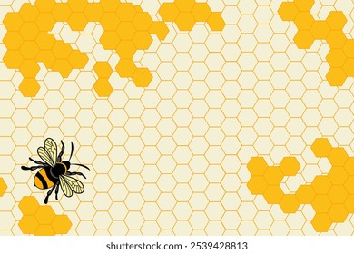 Ilustración vectorial de abeja. Signo de miel de colmena con celdas de rejilla hexagonal. Abstractas panal sobre fondo blanco. Símbolo de la abeja de la miel, colmena, abeja, miel, colmena