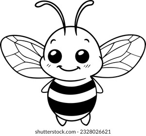 Bee vector illustration. Black and white outline Bee coloring book or page for children