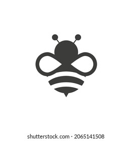 Bee. Vector illustration, flat minimal cartoon dark design isolated on white background. Concept: logo for children's organization or bee products.