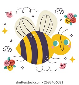 Ilustração do Vetor Bee. Design mínimo plano. Ilustração editável para web, móvel, impressão
