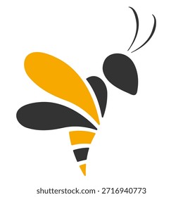 Ilustração do vetor de abelha isolada no fundo branco. Ícone de abelha de mel em estilo plano. Inseto amarelo e preto para o design da natureza. Símbolo de abelha voadora para produção de mel e produtos biológicos.