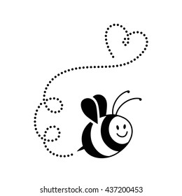 Bee vector logo, black isolated icon. pictograph fly insect, small happy symbol, cute element