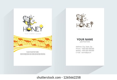 Bee vector logo. Honey natural product. logo business card design. Element for design business cards, invitations, gift cards, flyers and brochures