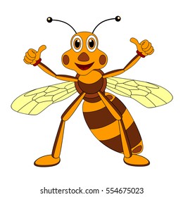 A bee in a vector.Bee logo.Illustration of a bee with thumbs up.