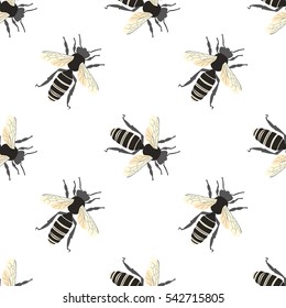 Bee  vector print pattern design. Seamless background cute hand drawing bees