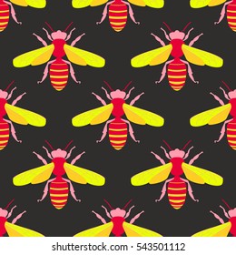 Bee  vector print pattern design. Seamless background cute hand drawing bees