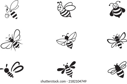 Bee vector set and different shape   size