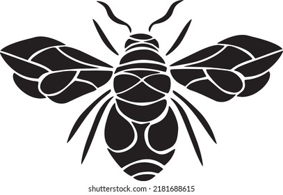 Bee Vector Stencil, Black and White