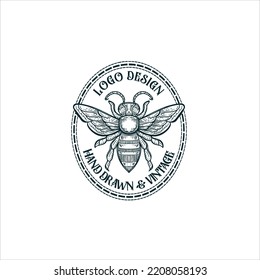 Vector de Bee vintage Ilustración para logotipo y camiseta. Uso editable y comercial