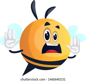 Bee warning, mouth wide open, upset, illustration, vector on white background.