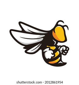 Bee warrior fighter symbol logo with cartoon style line art illustration design vector