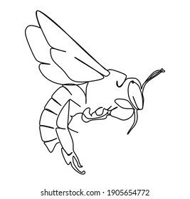 Bee or wasp. Continuous one line drawing