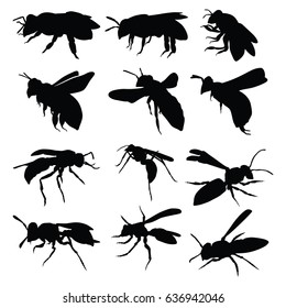 Bee And Wasp Fly Insect Silhouette Set