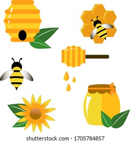 Bee wasp honey in flat style. Vector illustration icon. Cartoon vector illustration on white background. 