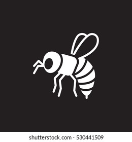 Bee, wasp icon vector, filled flat sign, solid pictogram isolated on black. Symbol, logo illustration