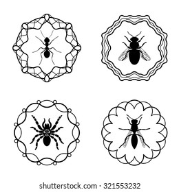 Bee and wasp labels, ant and spider hipster logo