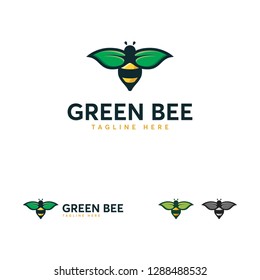 Bee Wasp logo designs concept vector, Green Bee logo, Leaf and Bee logo template