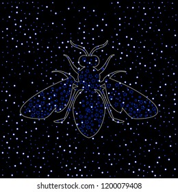 bee, wasp made of precious metals on black background with pearls.