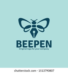 Bee, wasp, and pen logo. Creative author logo inspiration. can be used as symbols, brand identity, icons, or others. Color and text can be changed according to your need.
