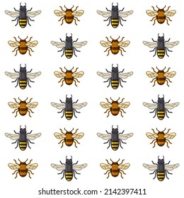 Bee and Wasp Seamless Pattern on White Background. Vector