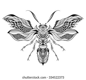 Bee / Wasp tattoo. psychedelic, zentangle style. vector illustration