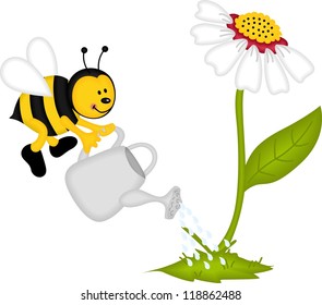 Bee watering flower