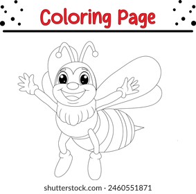 bee waving coloring book page for kids.