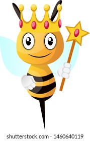 Bee wearing crown, illustration, vector on white background.