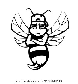 Bee wearing glasses and a hat mascot logo silhouette version